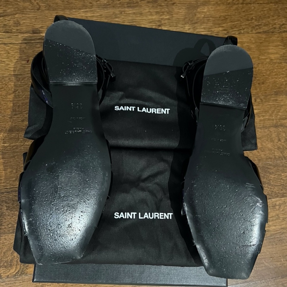 Saint Laurent Tribute Buckled Sandals Black Patent Leather Flat - Picture 4 of 5